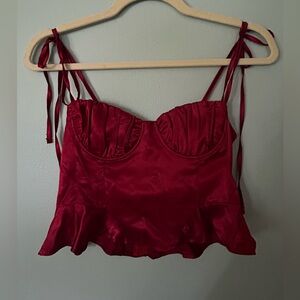 Deep red tie shoulder corset